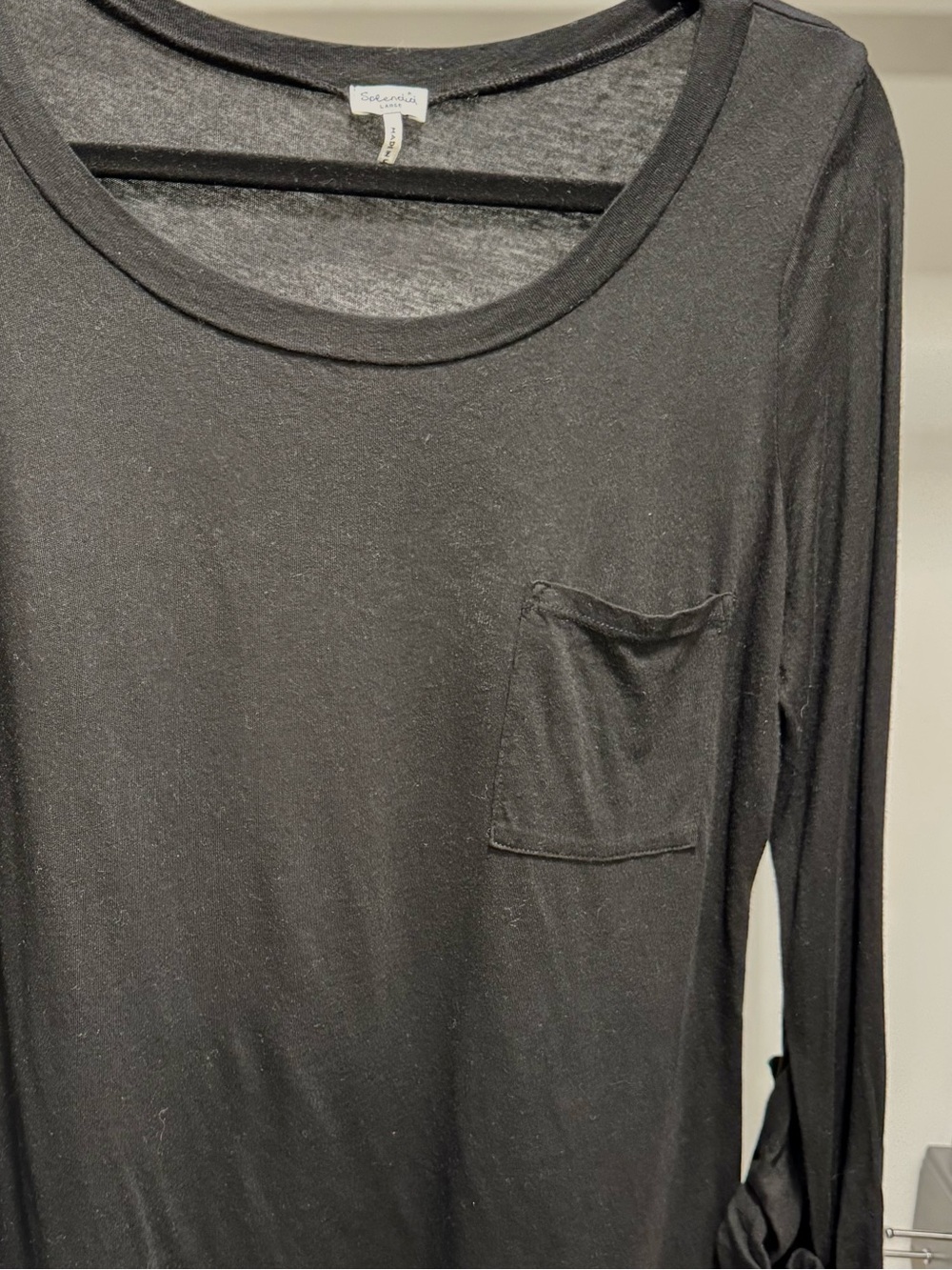 Splendid Black Long Sleeve Pocket Tee